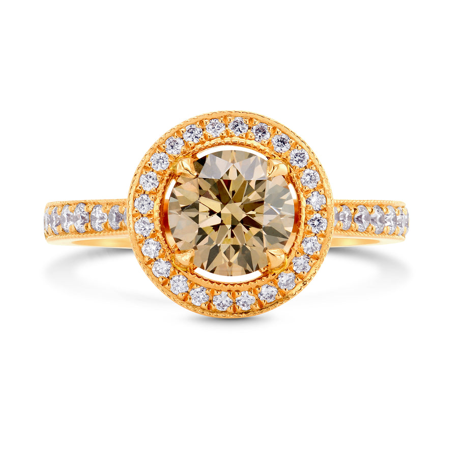 Fancy Yellowish Brown Diamond Halo Engagement Ring