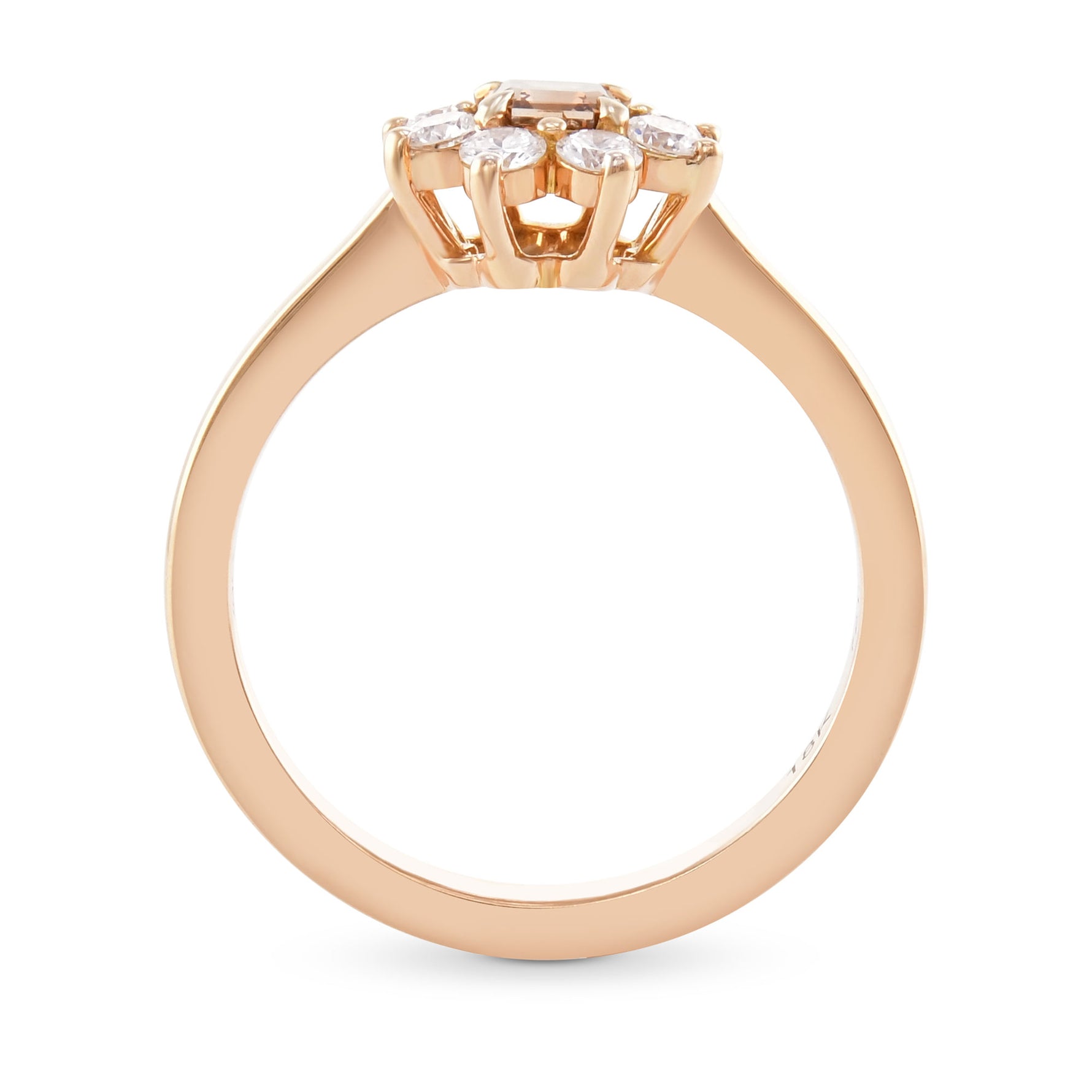 Fancy Dark Orange Brown Emerald and White Brilliant Diamond Dress Ring