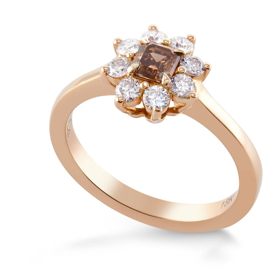 Fancy Dark Orange Brown Emerald and White Brilliant Diamond Dress Ring