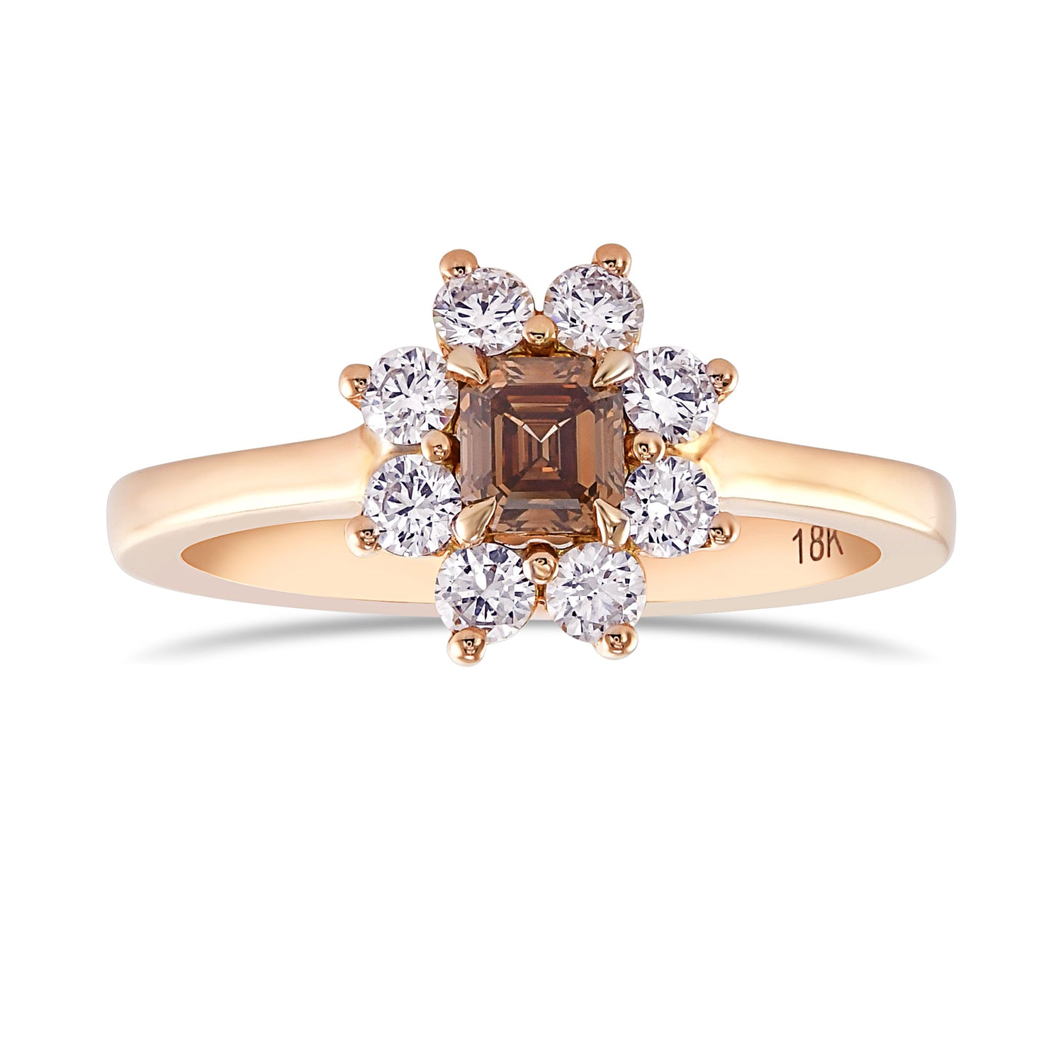 Fancy Dark Orange Brown Emerald and White Brilliant Diamond Dress Ring
