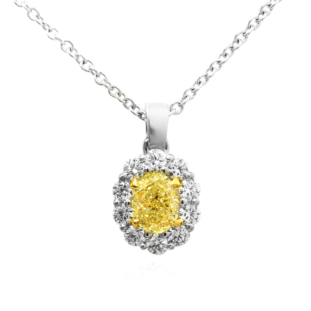 Light Yellow Oval Diamond Halo Pendant