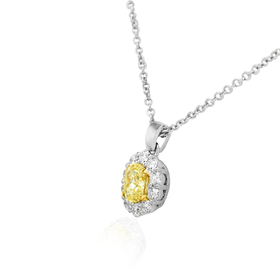 Light Yellow Oval Diamond Halo Pendant