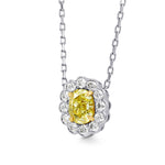 A Fancy Yellow diamond scallop halo pendant