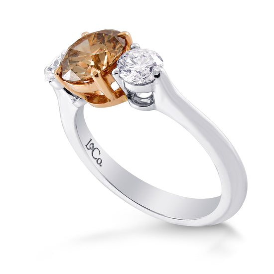 Fancy Brown Round Brilliant Three Stone Ring