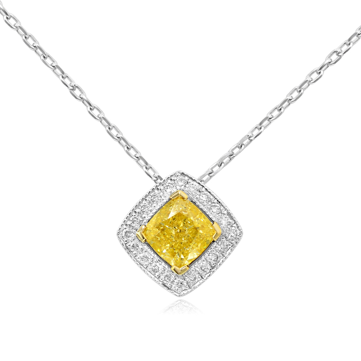 Fancy Yellow Cushion Diamond Halo Pendant