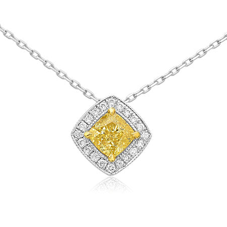 Fancy Yellow Diamond Halo Pendant