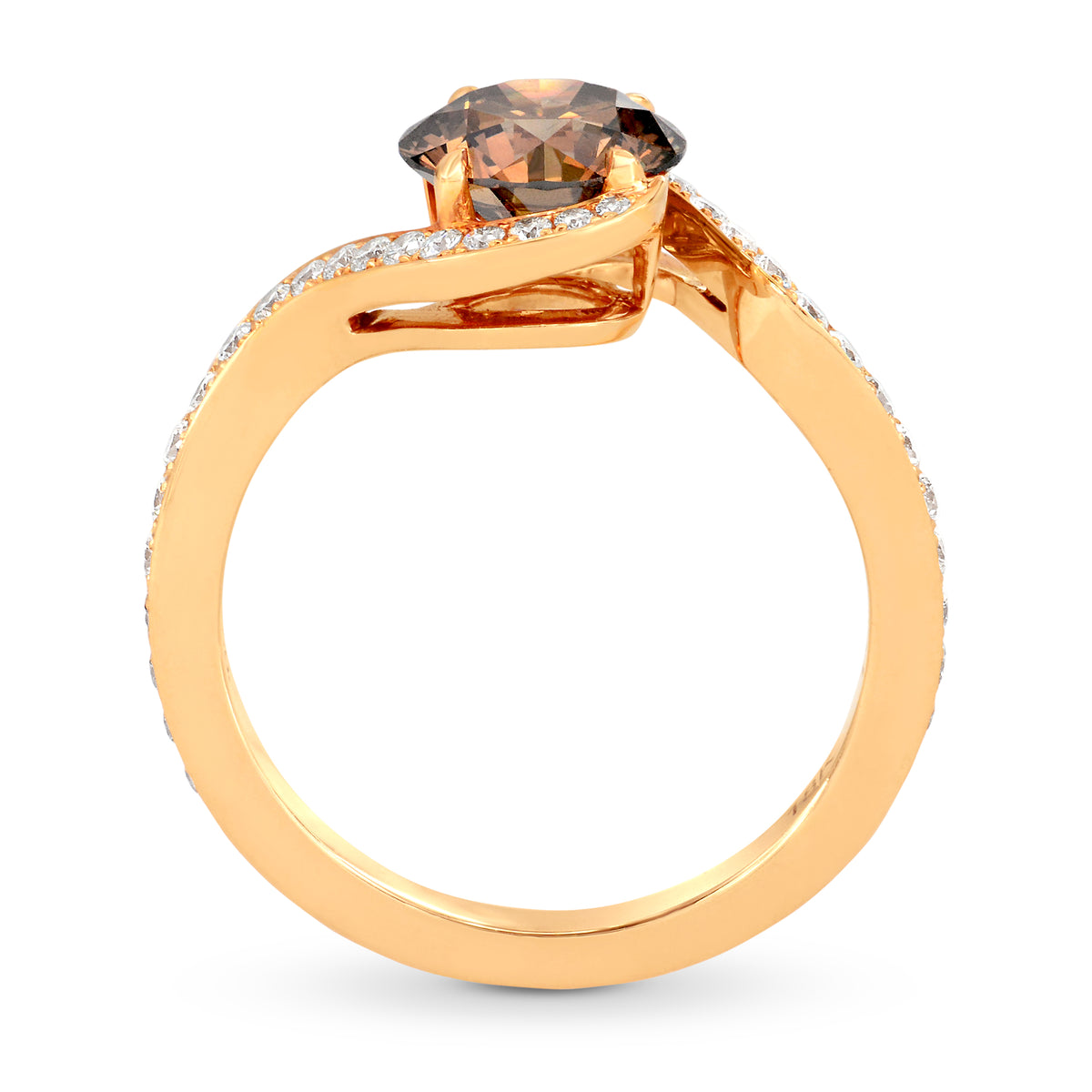 Fancy Brown Round Diamond Cross-over Engagement Ring