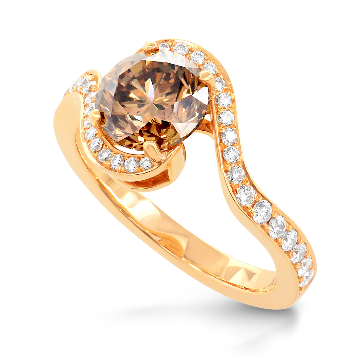 Fancy Brown Round Diamond Cross-over Engagement Ring