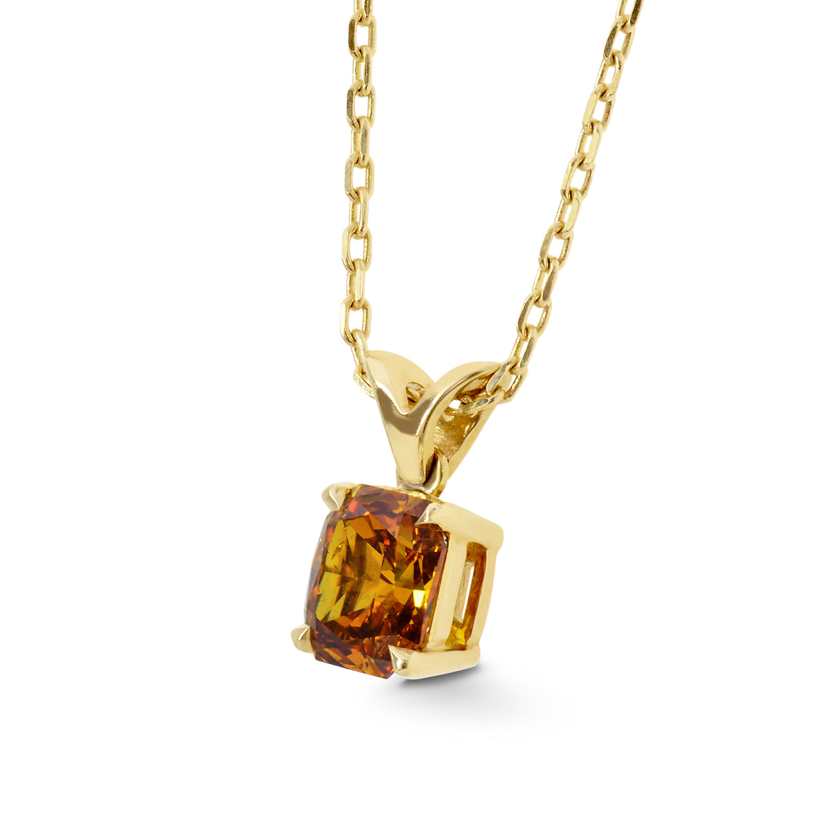 Fancy Deep Yellowish Orange Radiant Diamond Solitaire Pendant