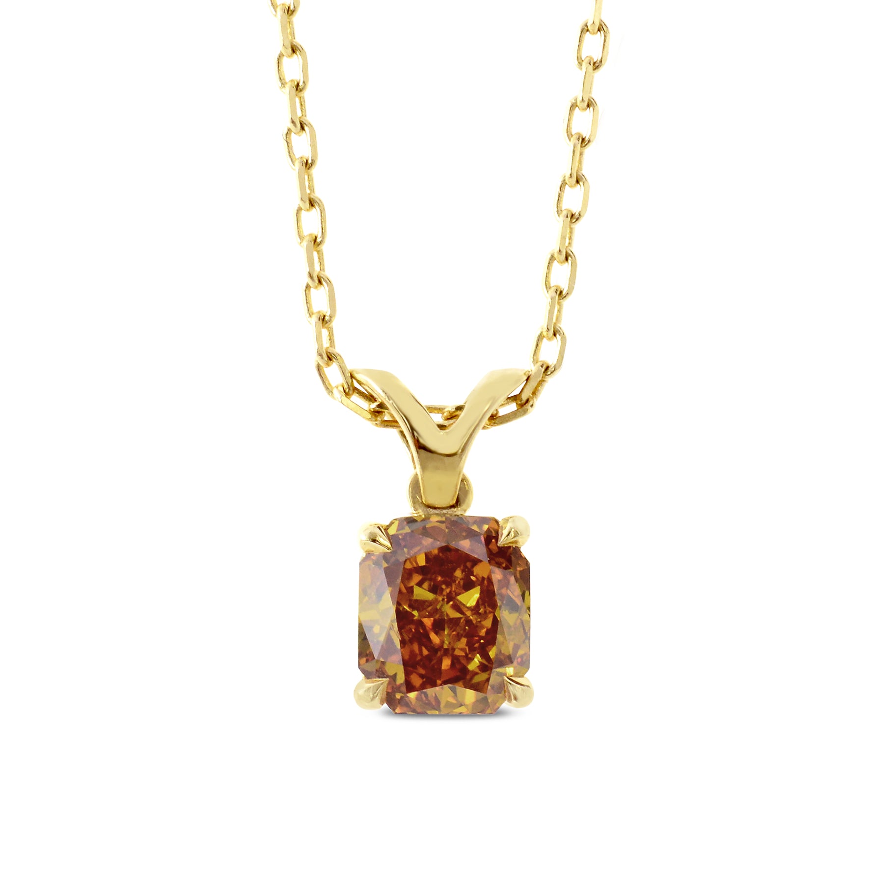 Fancy Deep Yellowish Orange Radiant Diamond Solitaire Pendant