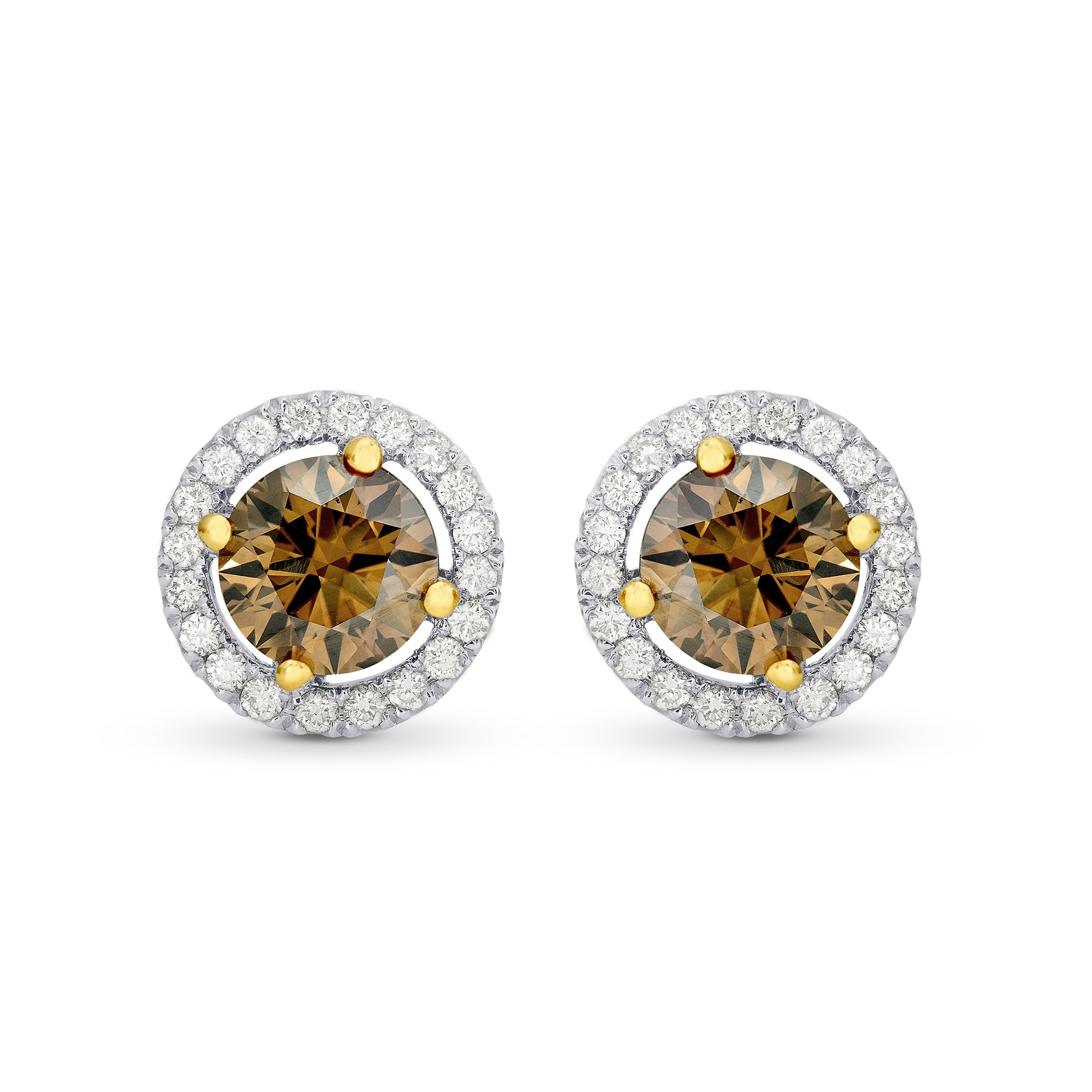 Fancy Brown Round Diamond Floating Halo Earrings
