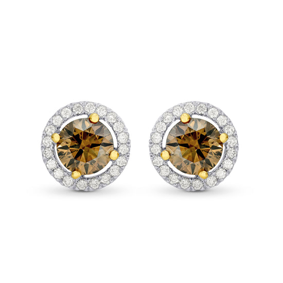 Fancy Brown Round Diamond Floating Halo Earrings