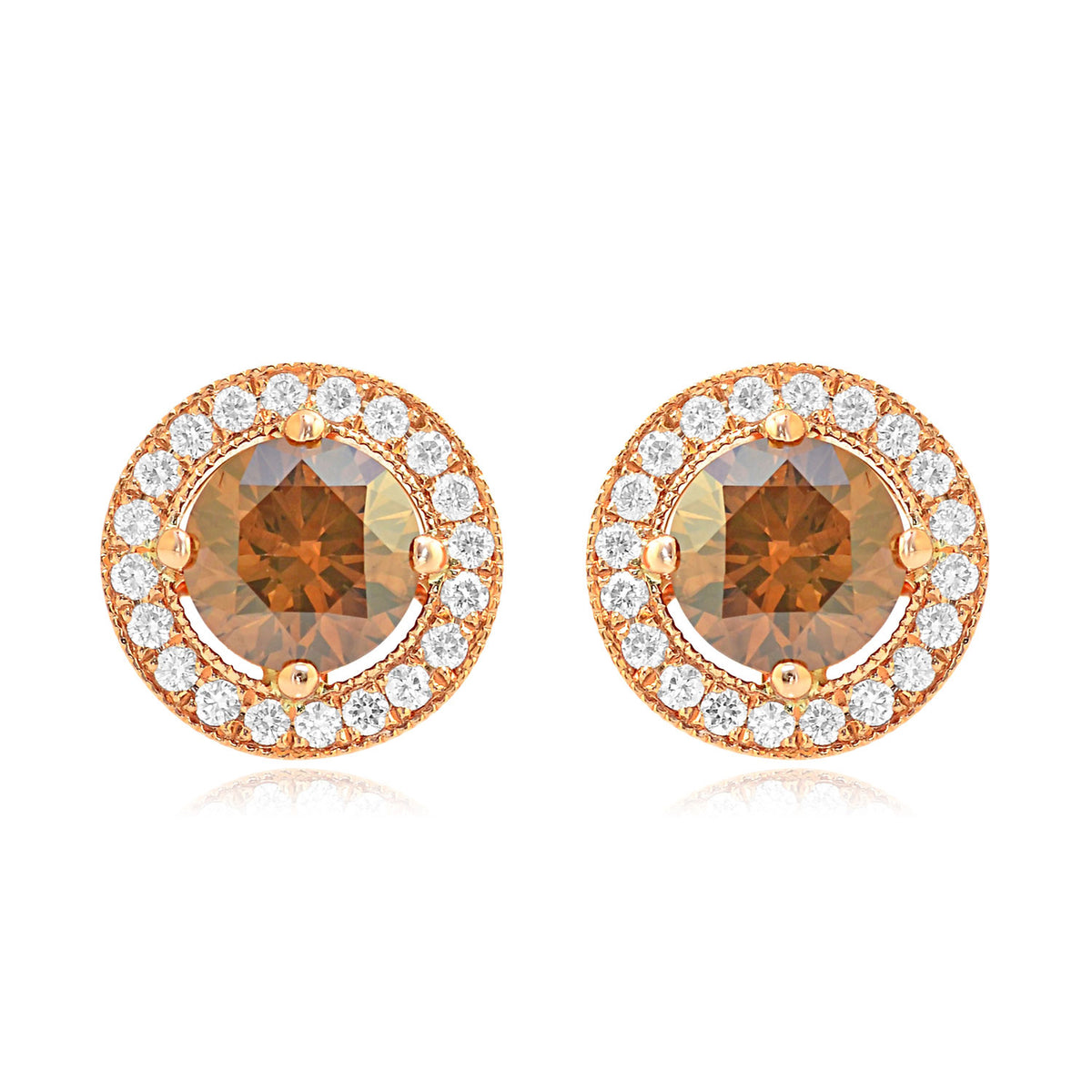 Fancy Brown Round Diamond Floating Halo Earrings