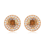 Fancy Brown Round Diamond Floating Halo Earrings