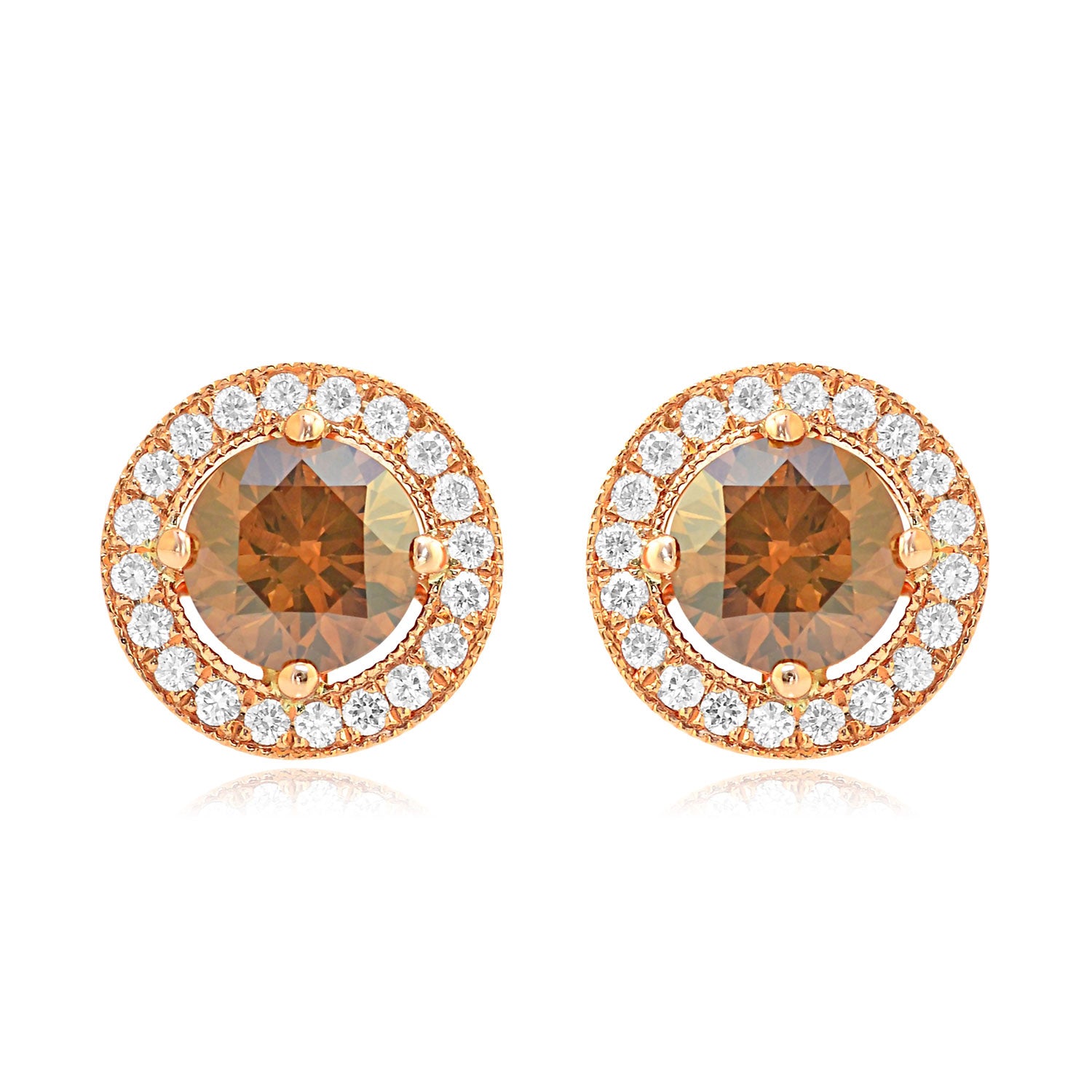 Fancy Brown Round Diamond Floating Halo Earrings