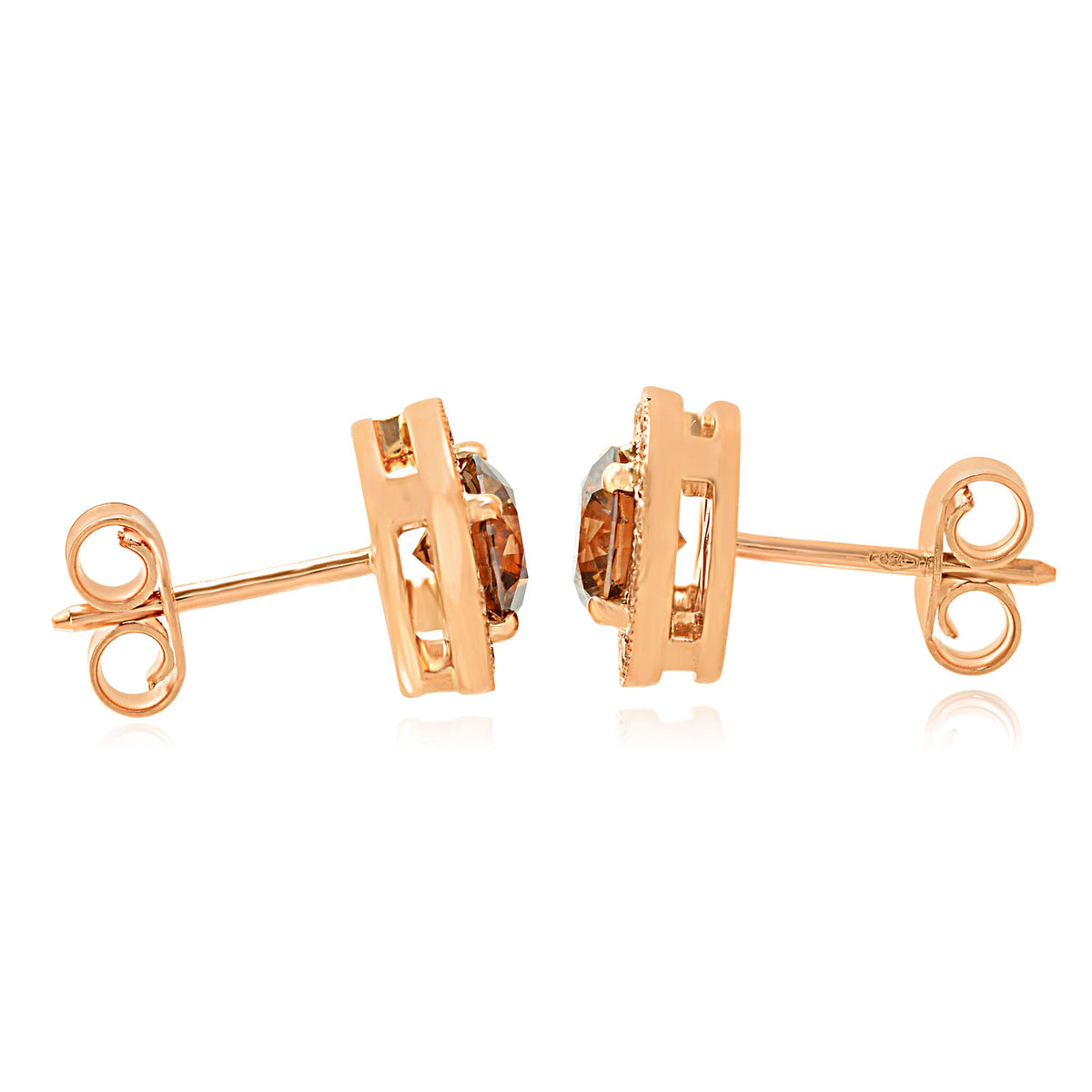 Fancy Brown Round Diamond Floating Halo Earrings