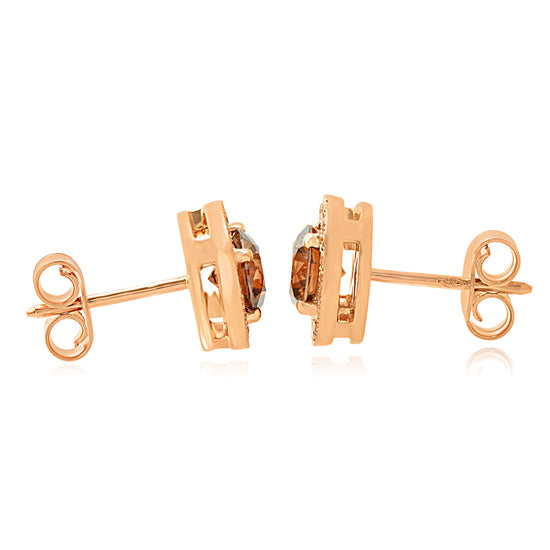 Fancy Brown Round Diamond Floating Halo Earrings