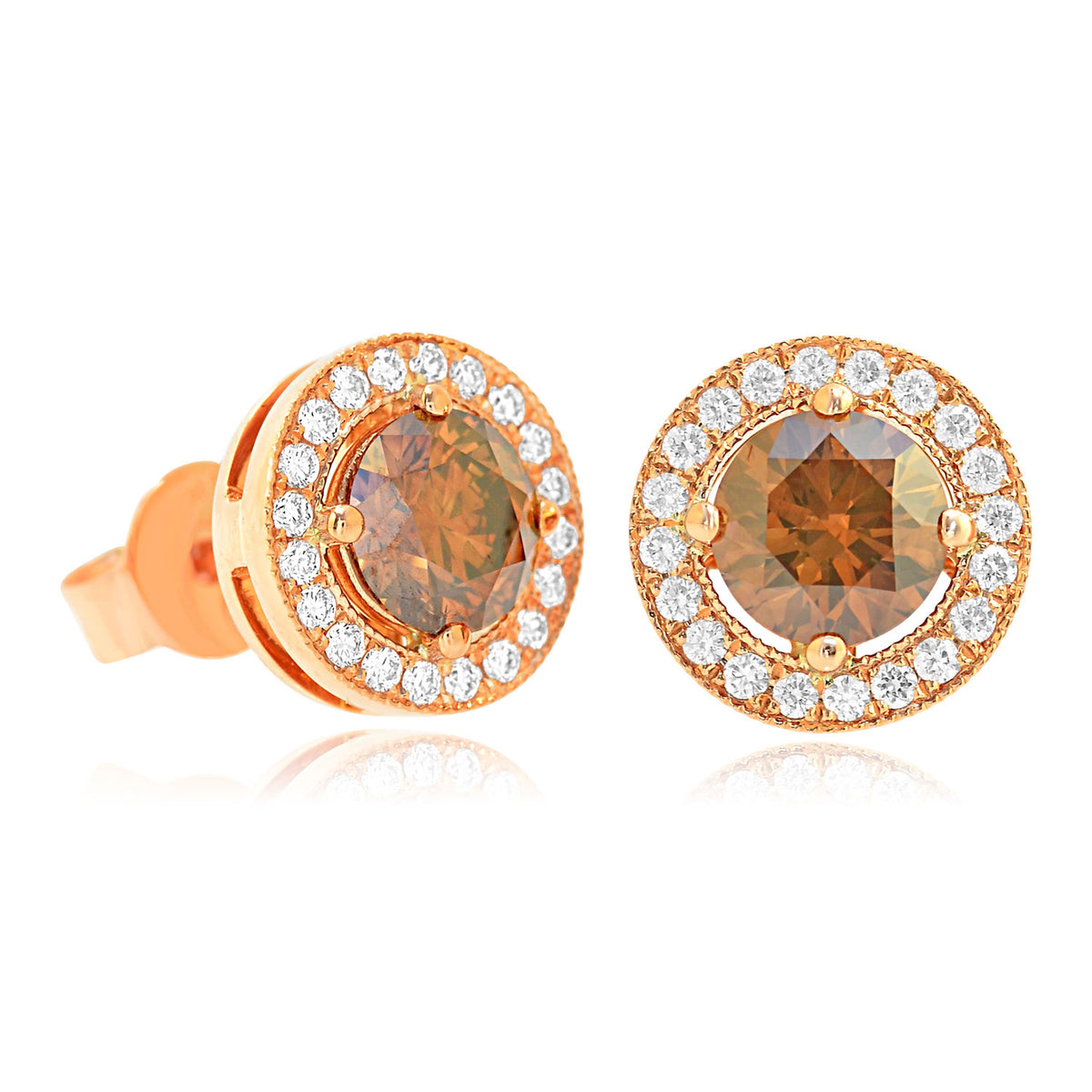 Fancy Brown Round Diamond Floating Halo Earrings