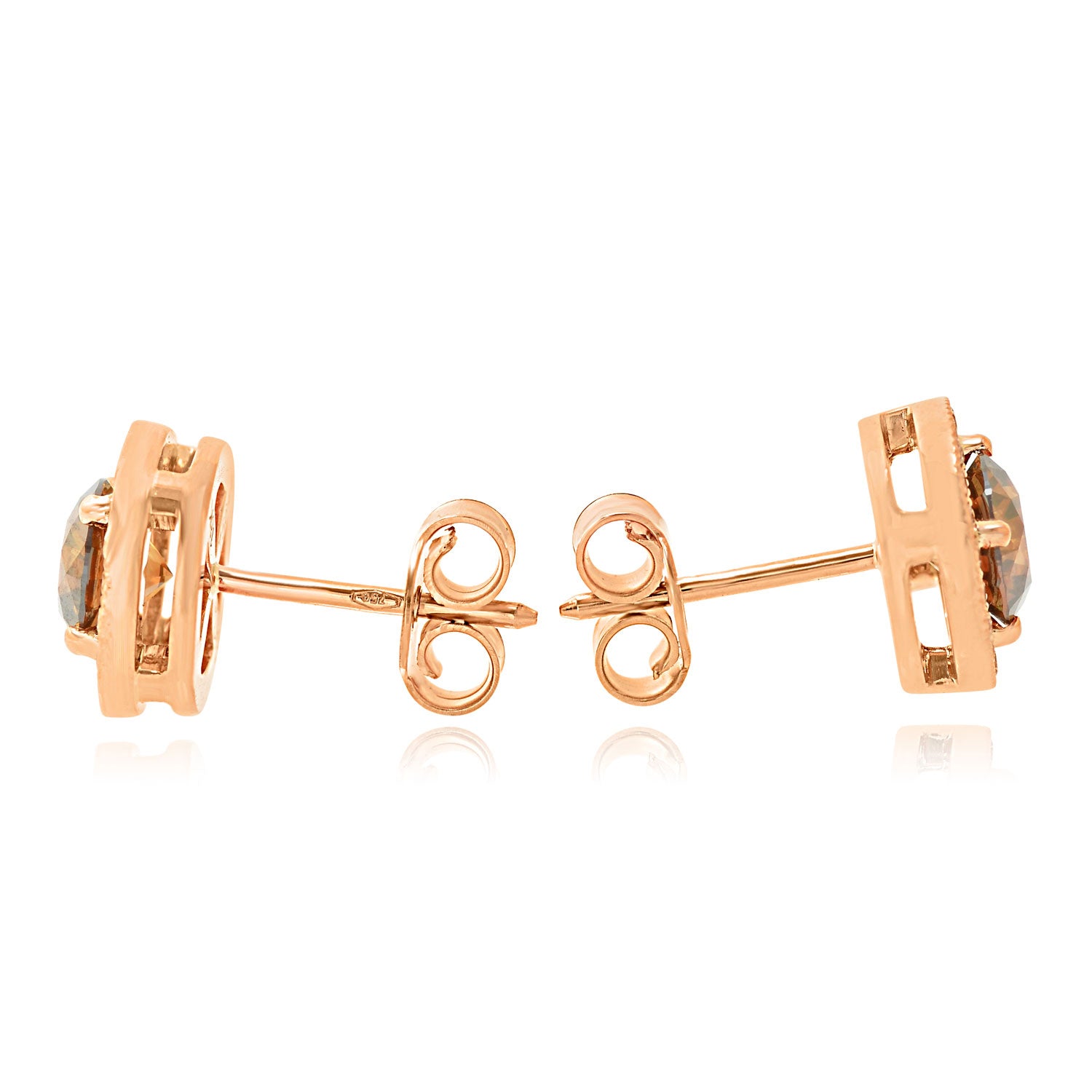 Fancy Brown Round Diamond Floating Halo Earrings