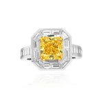 Fancy Intense Yellow Radiant Diamond & Baguette Halo Ring