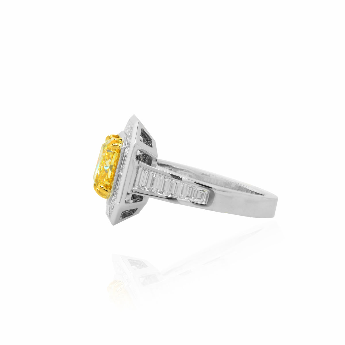 Fancy Intense Yellow Radiant Diamond & Baguette Halo Ring