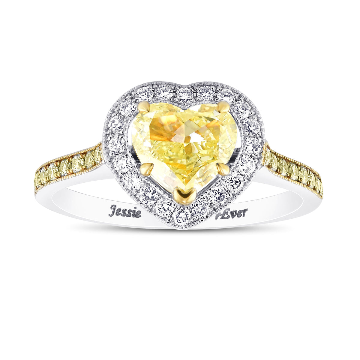 Fancy Intense Yellow Heart Shape Halo Diamond Ring 