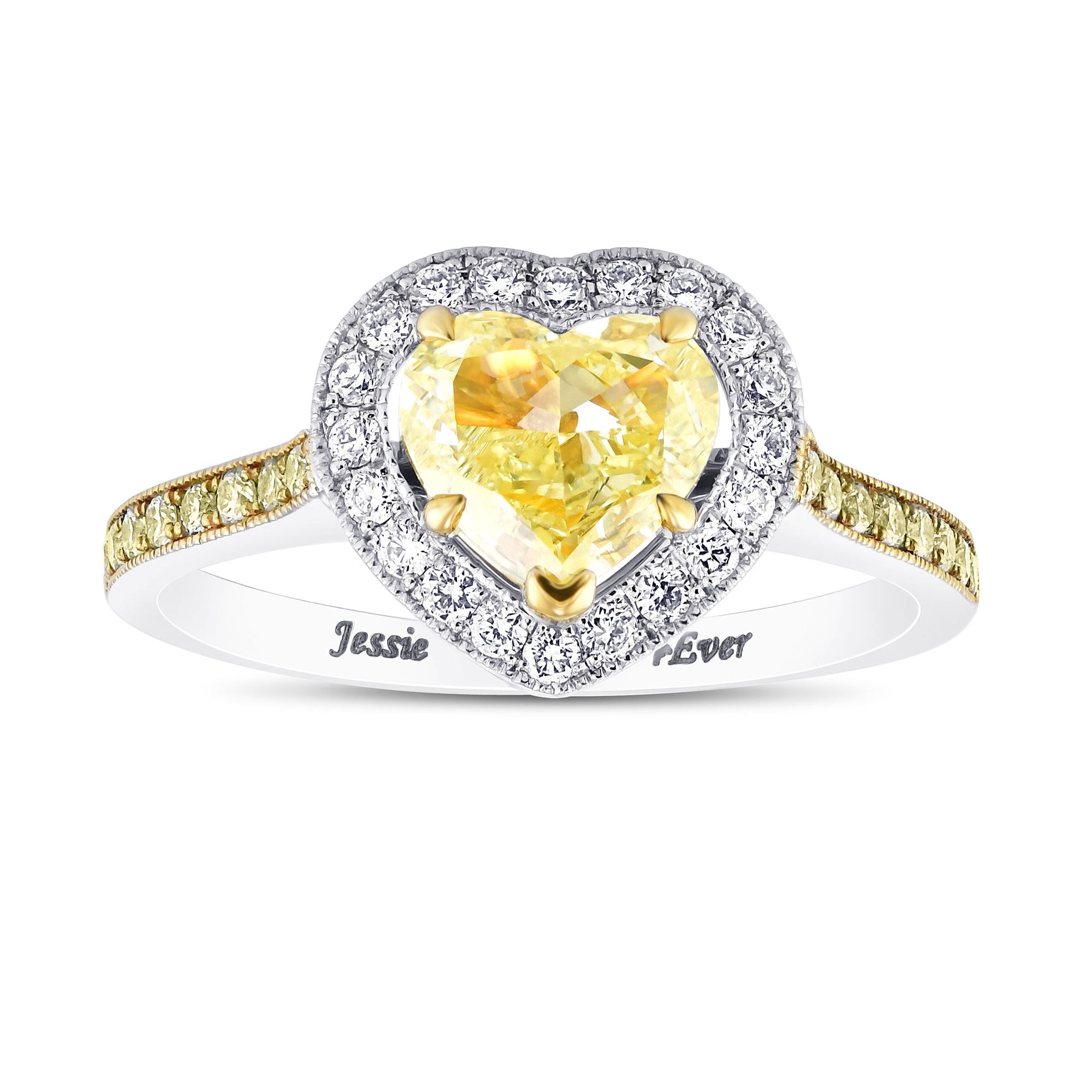 Fancy Intense Yellow Heart Shape Halo Diamond Ring 