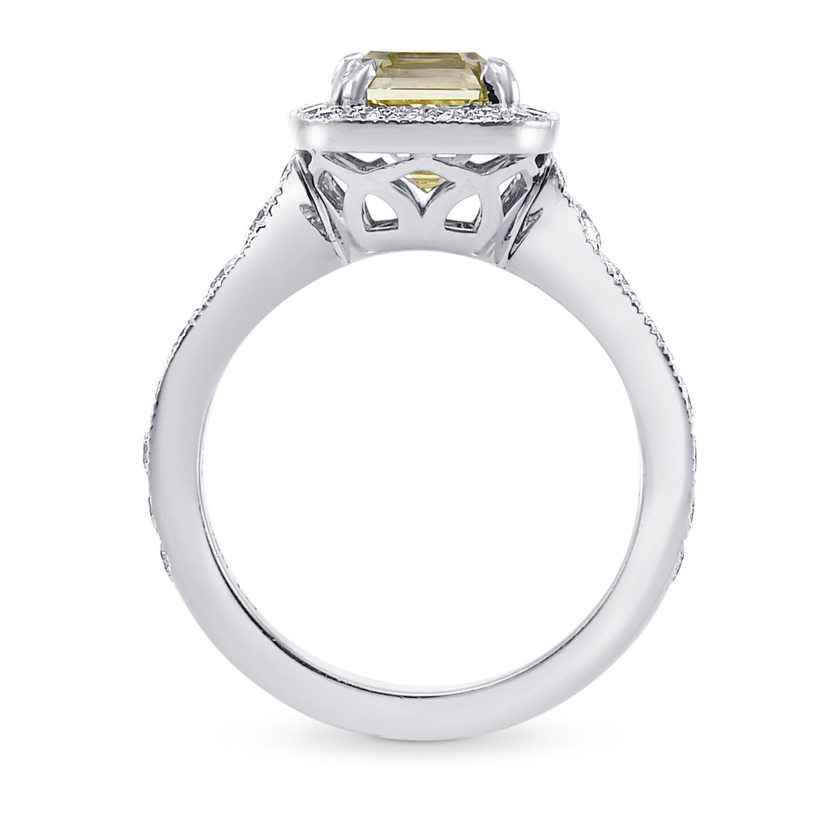 Fancy Grayish Greenish Yellow Emerald Shape Diamond Halo Ring