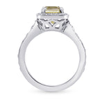 Fancy Grayish Greenish Yellow Emerald Shape Diamond Halo Ring