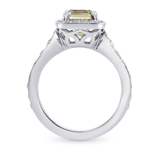 Fancy Grayish Greenish Yellow Emerald Shape Diamond Halo Ring