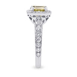 Fancy Grayish Greenish Yellow Emerald Shape Diamond Halo Ring