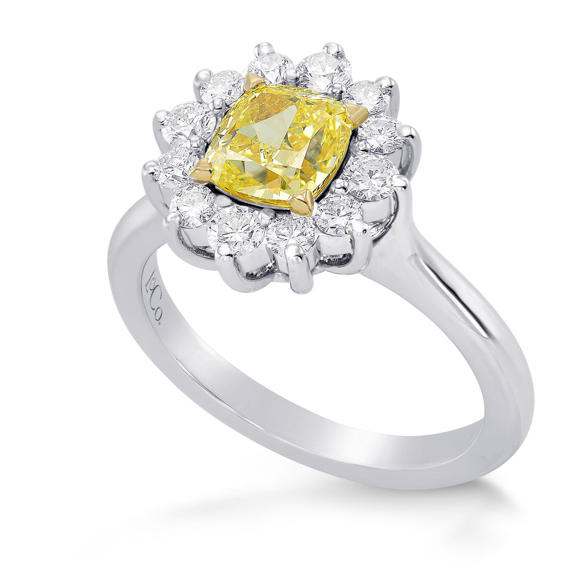 Fancy Intense Yellow Cushion Diamond Halo Ring