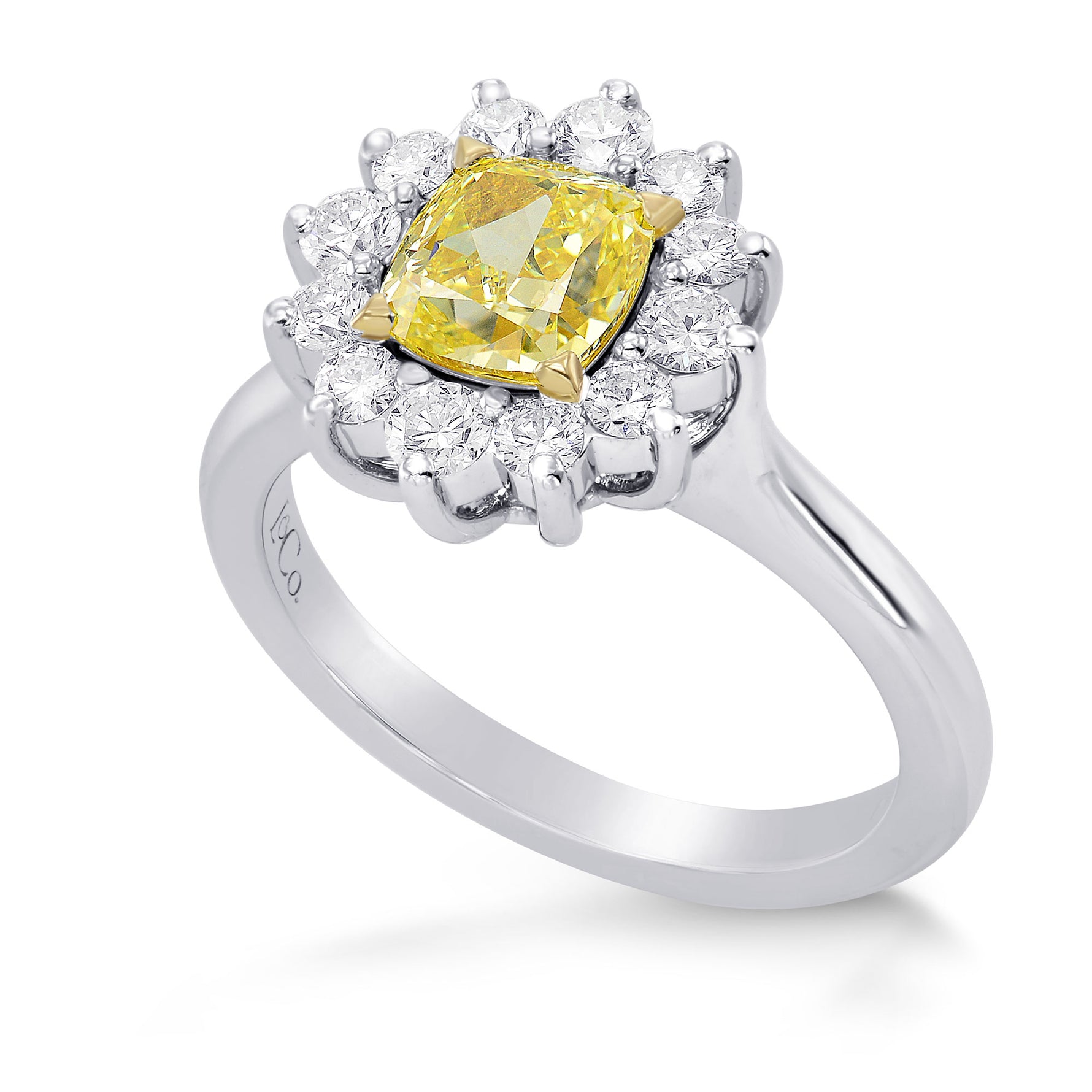 Fancy Intense Yellow Cushion Diamond Halo Ring
