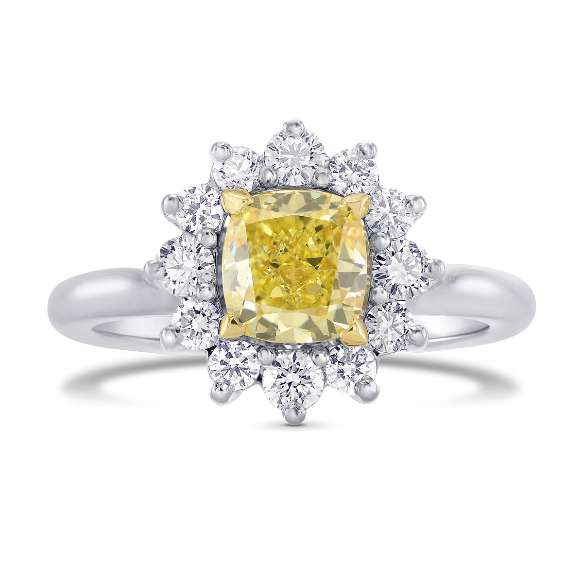 Fancy Intense Yellow Cushion Diamond Halo Ring