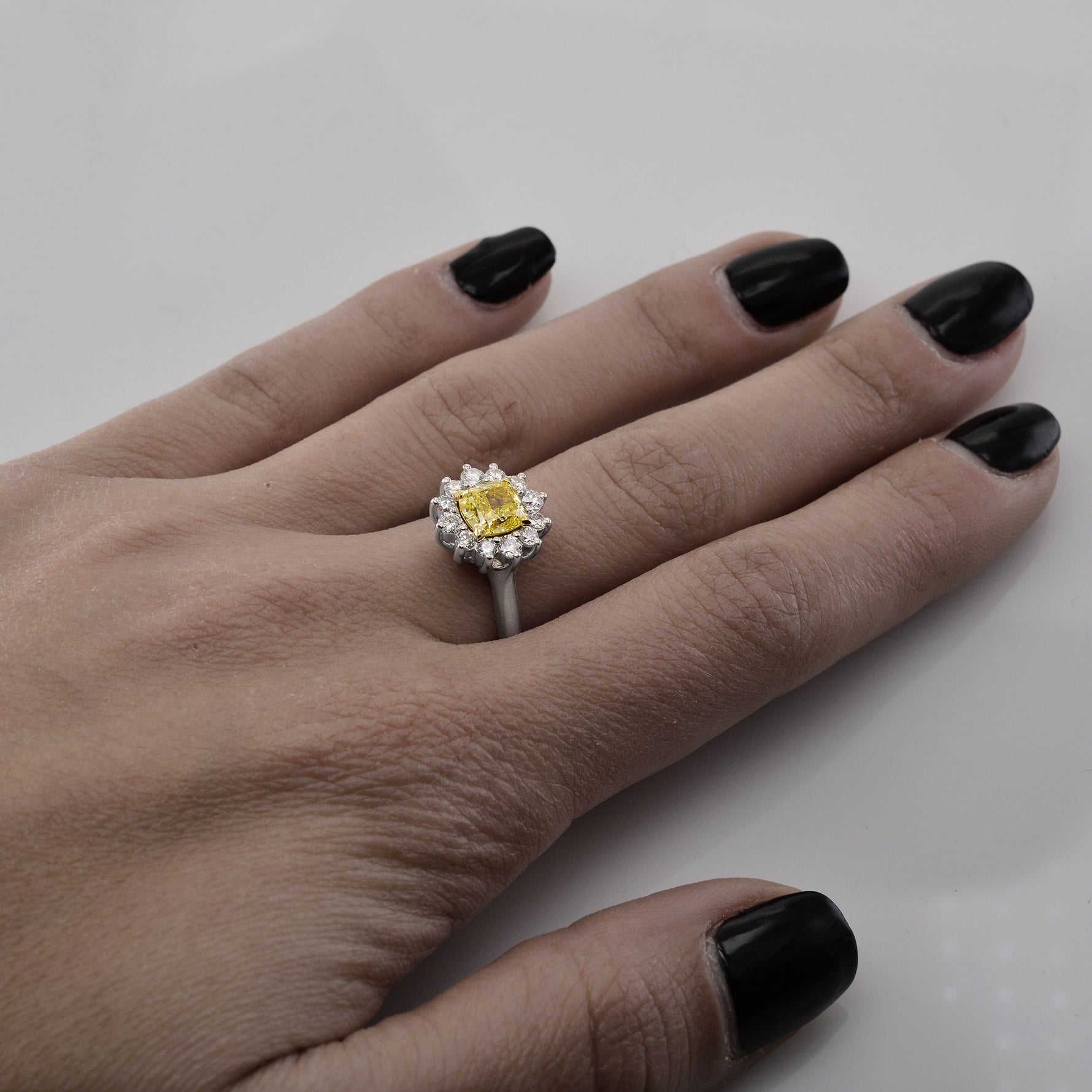 Fancy Intense Yellow Cushion Diamond Halo Ring