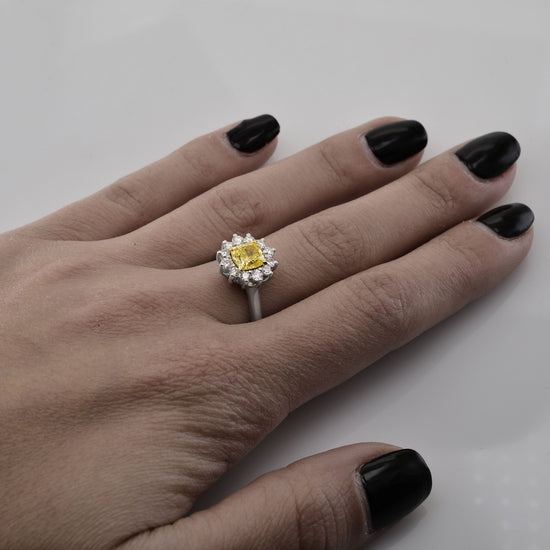 Fancy Intense Yellow Cushion Diamond Halo Ring