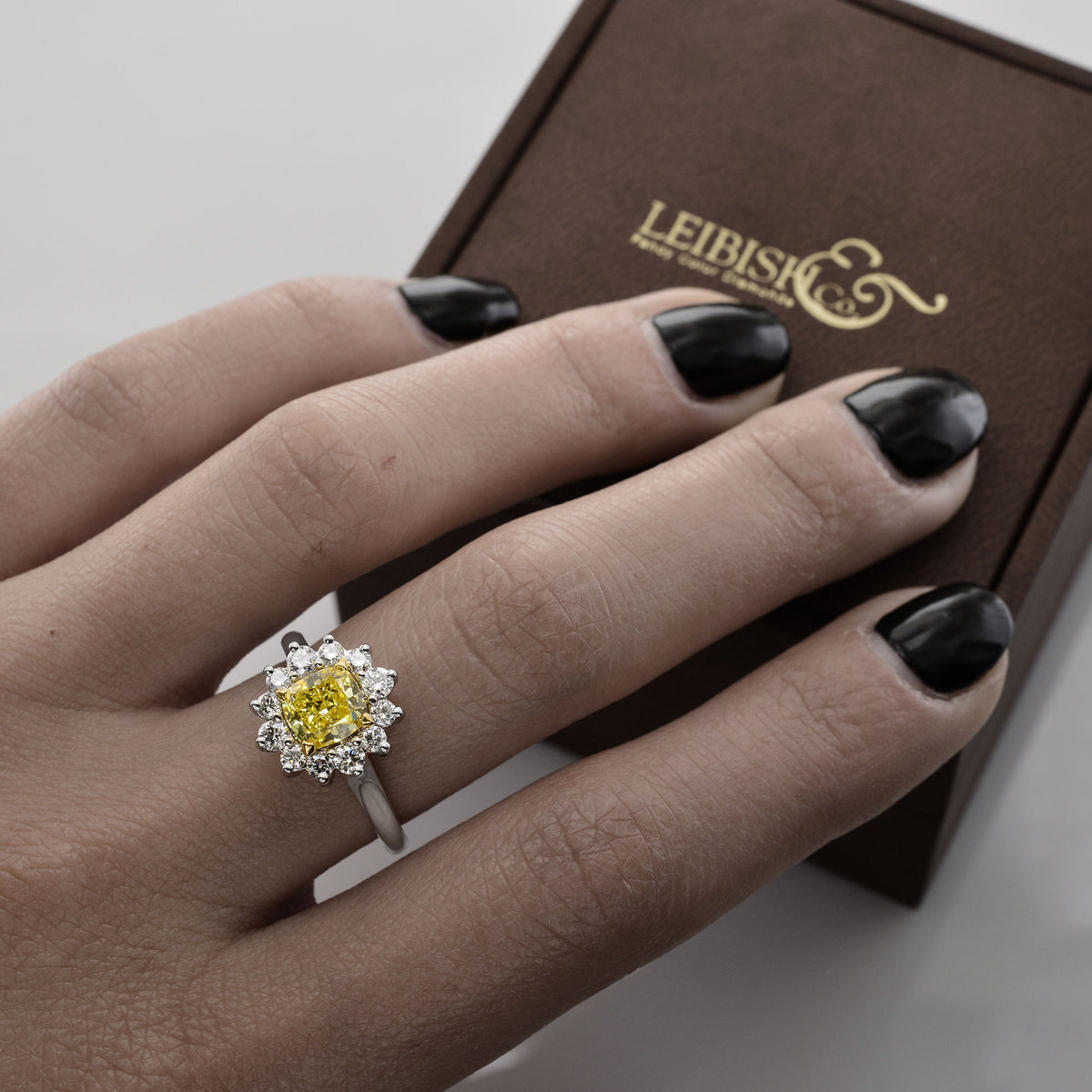 Fancy Intense Yellow Cushion Diamond Halo Ring