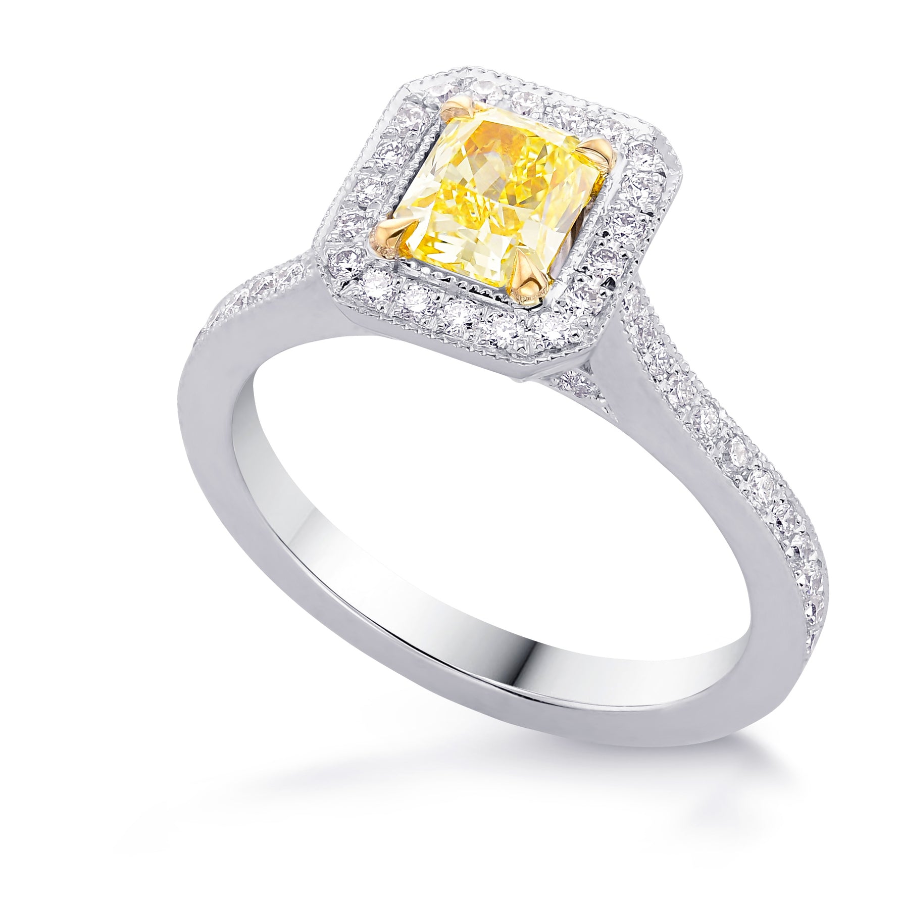 Fancy Intense Yellow Diamond Milgrain Halo Ring