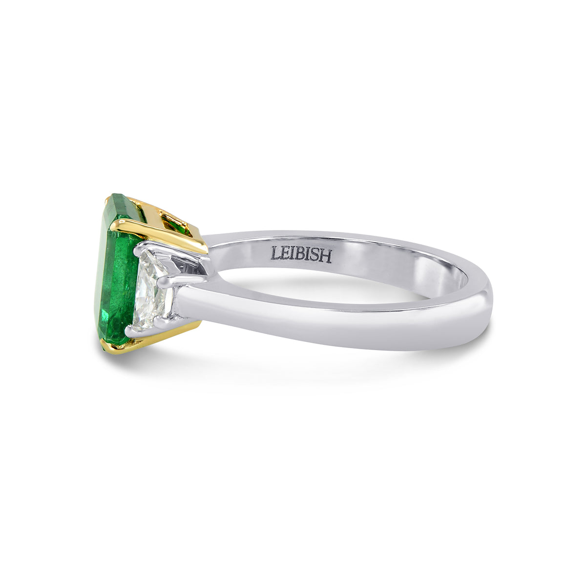 Emerald Gemstone & Trapezoid Diamond Ring