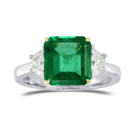 Emerald Gemstone & Trapezoid Diamond Ring