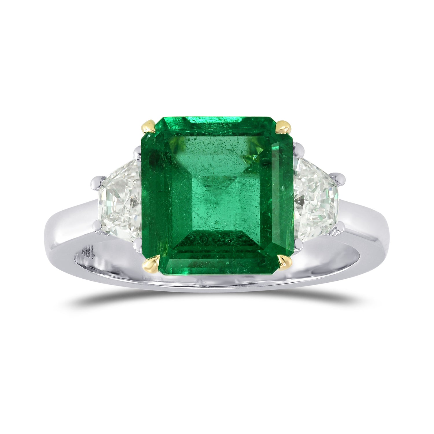 Emerald Gemstone & Trapezoid Diamond Ring