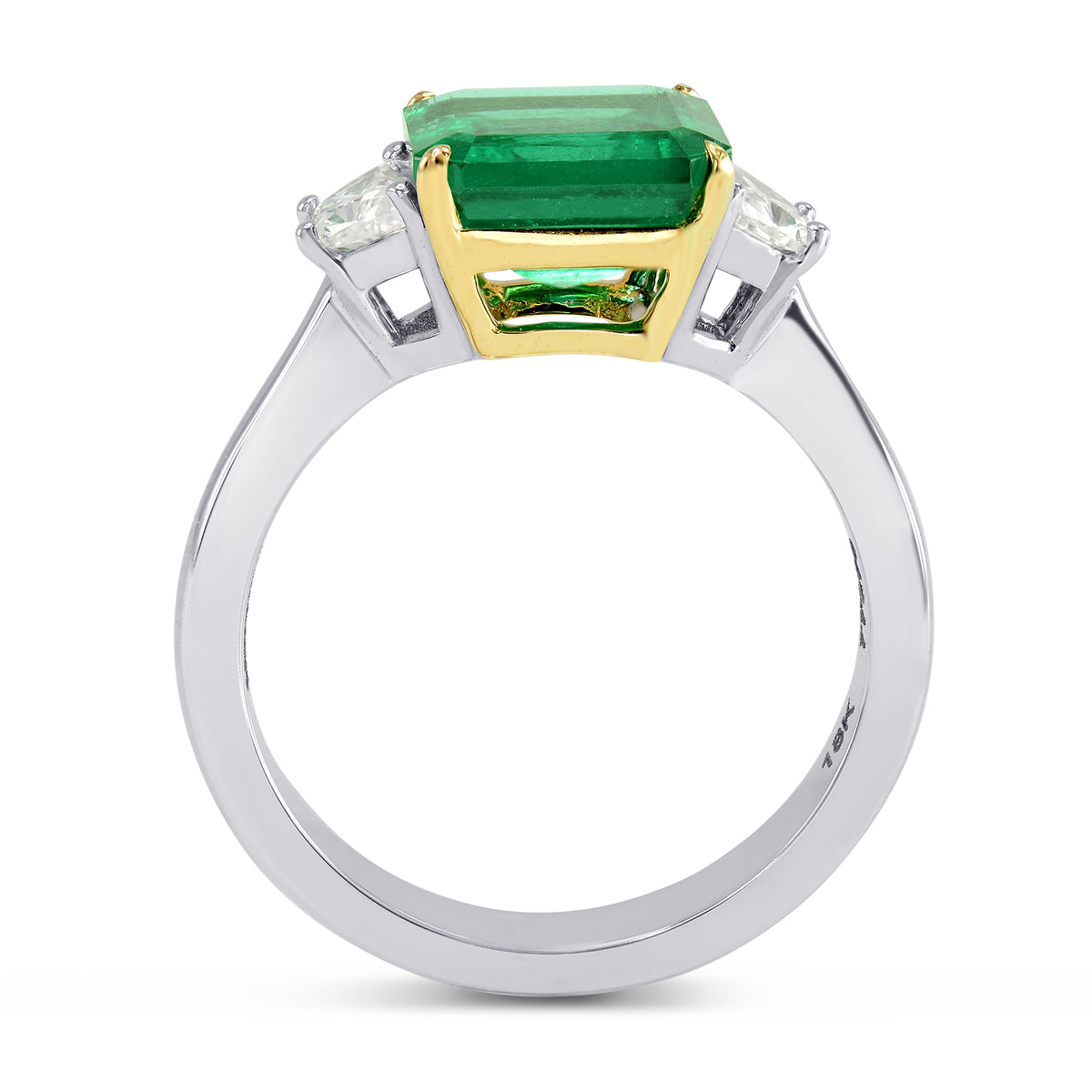 Emerald Gemstone & Trapezoid Diamond Ring