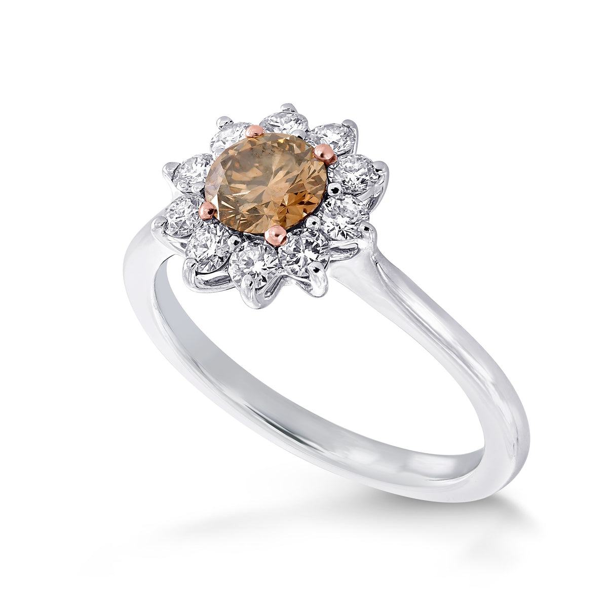 Fancy Brown Round Diamond Basket Halo Ring