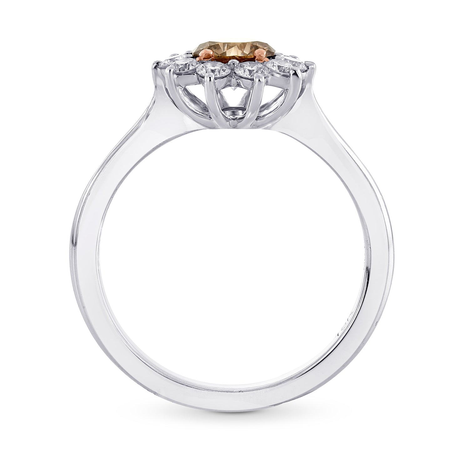 Fancy Brown Round Diamond Basket Halo Ring