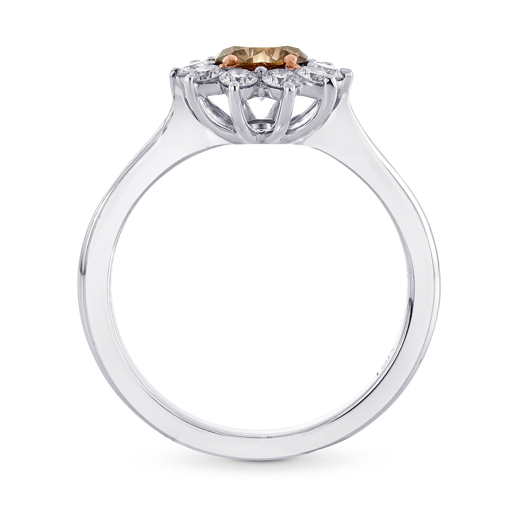 Fancy Brown Round Diamond Basket Halo Ring