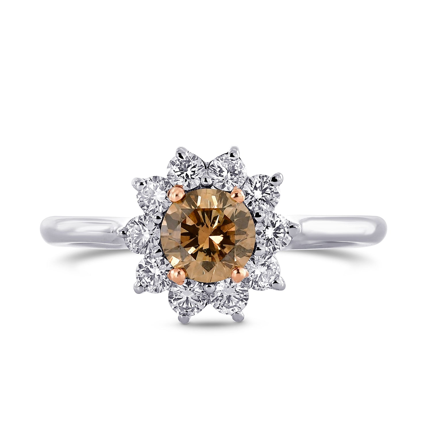 Fancy Brown Round Diamond Basket Halo Ring