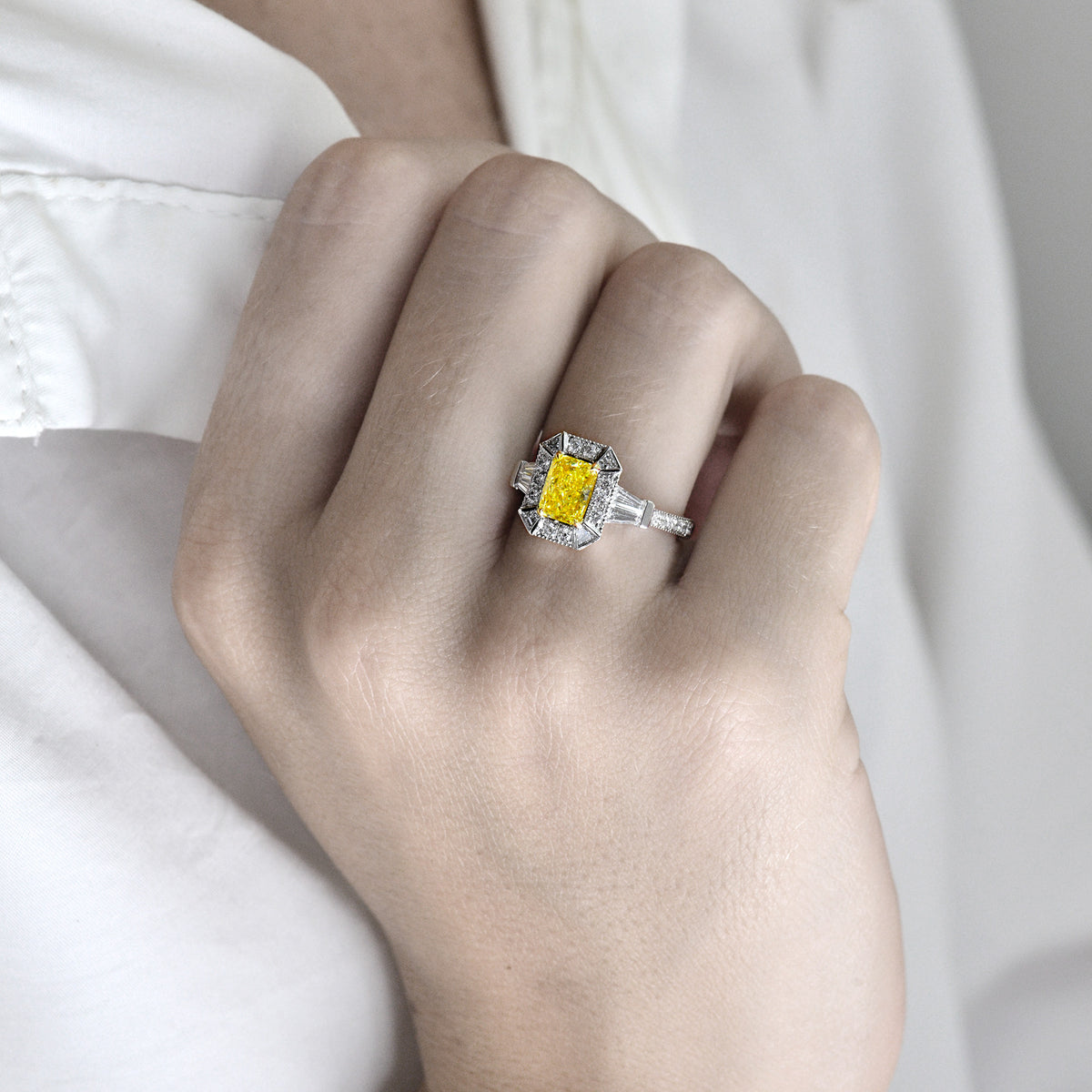 Fancy Intense Yellow Radiant Diamond Ring