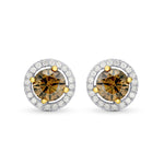 Fancy Brown Round Brilliant Diamond Halo Earrings