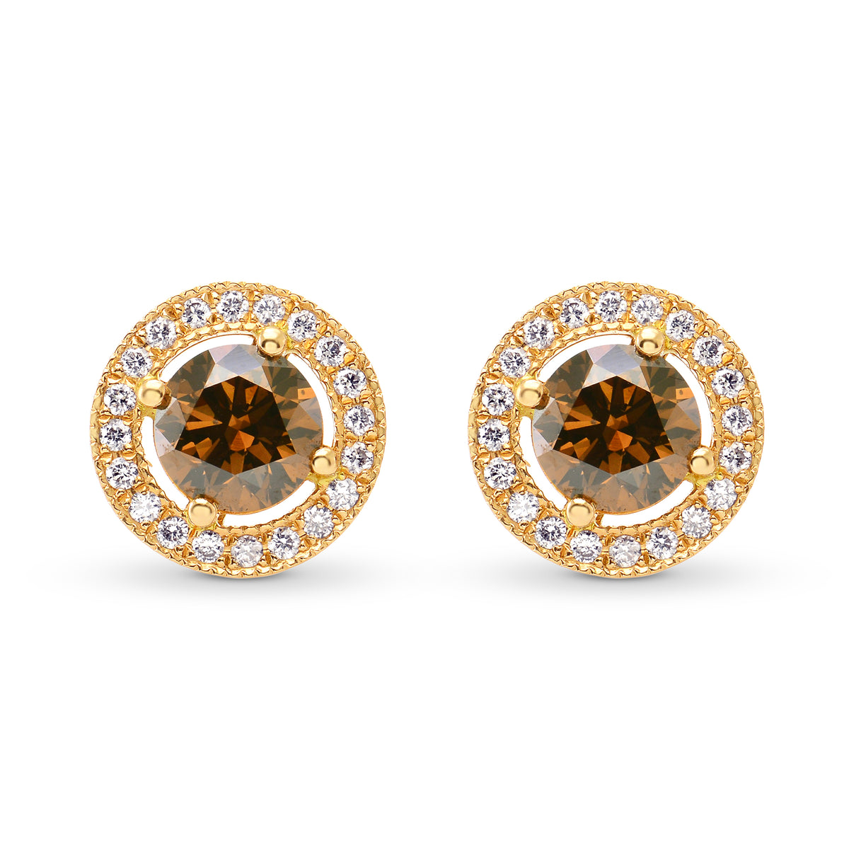 Fancy Brown Diamond Halo Earrings