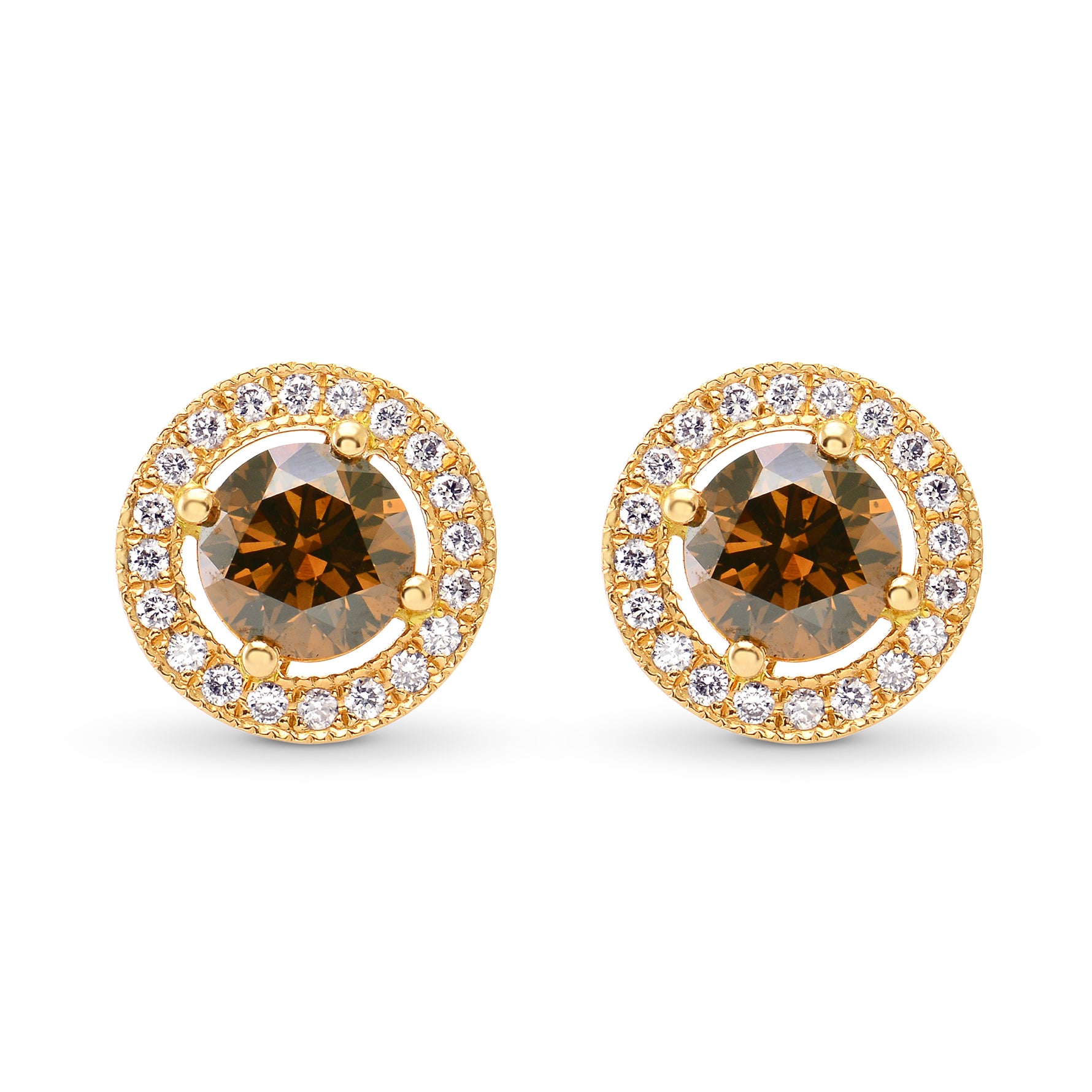 Fancy Brown Diamond Halo Earrings